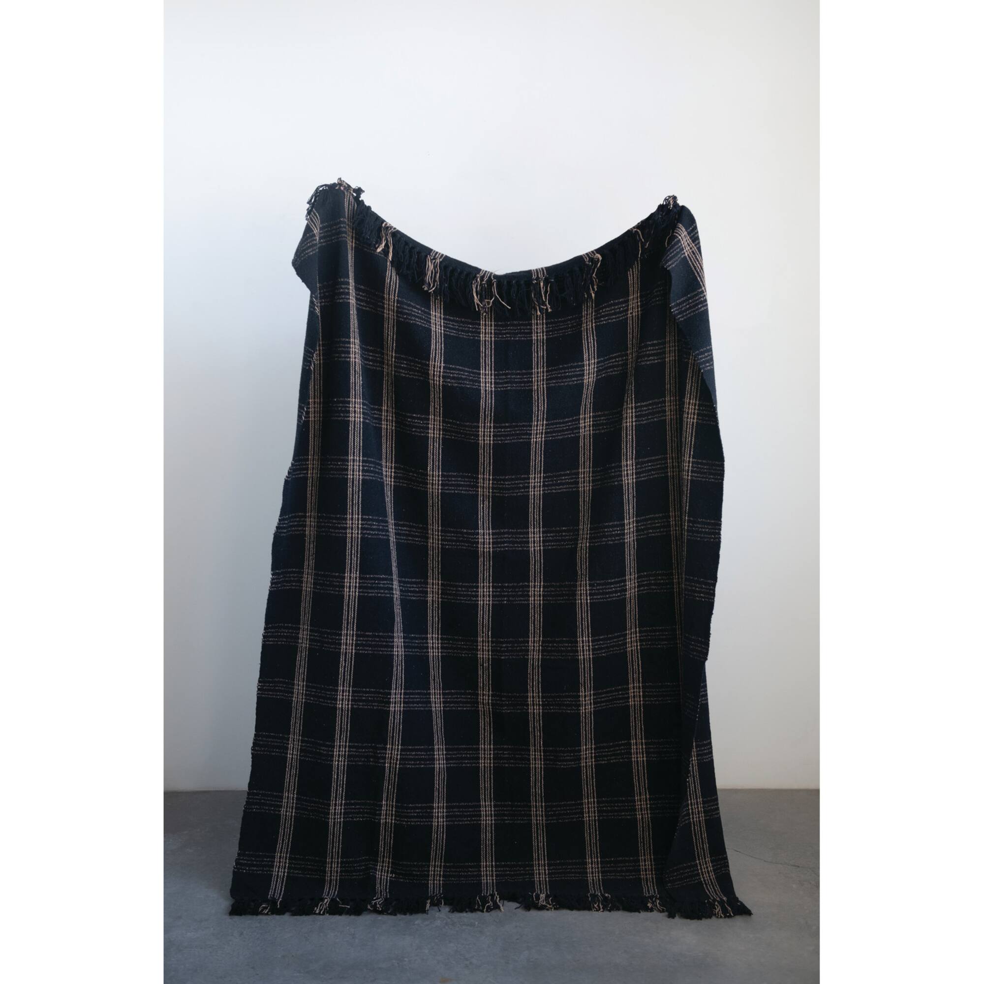Hello Honey® Plaid Black & Tan Fringed Throw